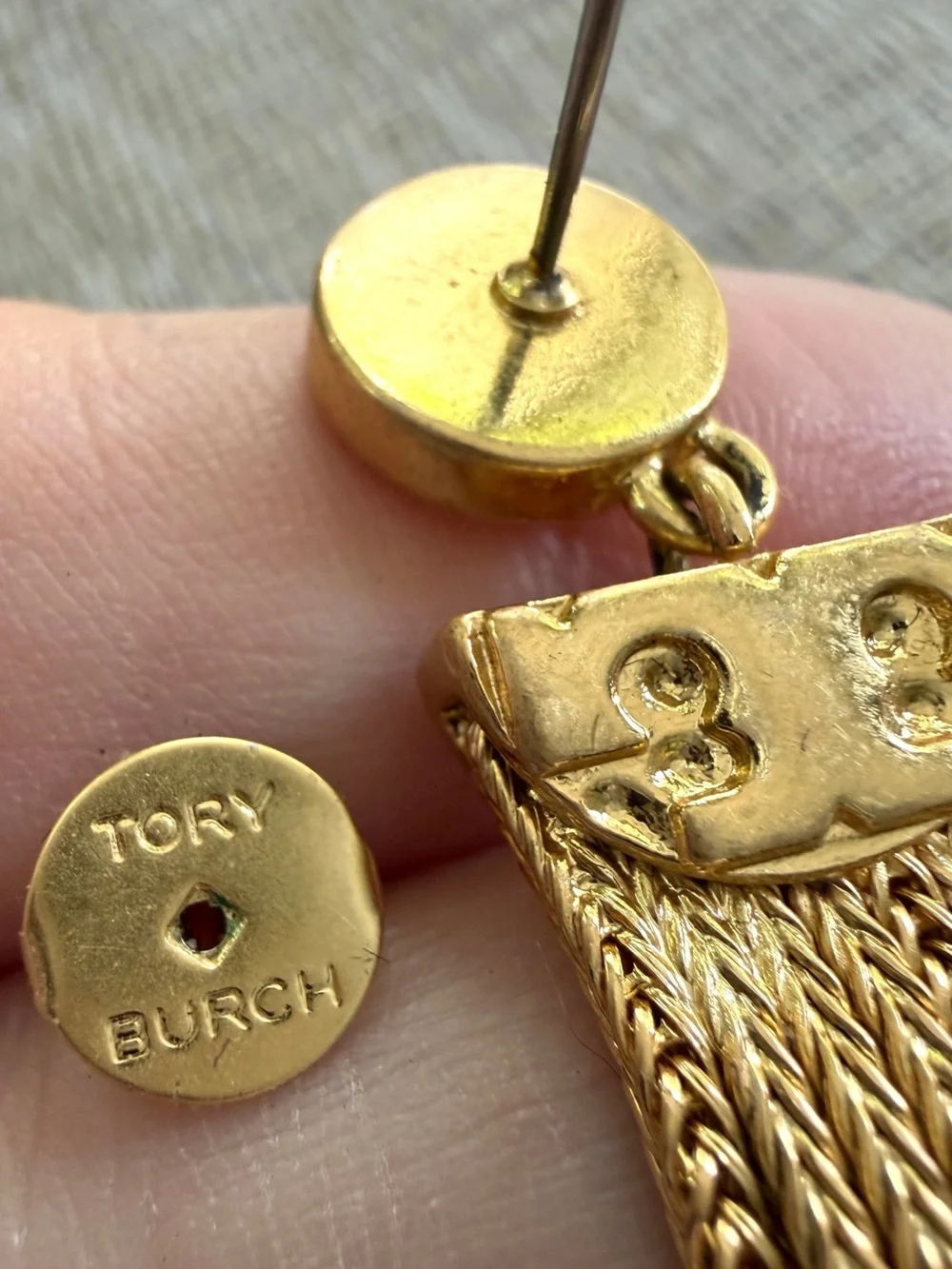 Tory Burch Dramatic Gold ChainTassel Earrings MOP Cabochon Pierced/Post